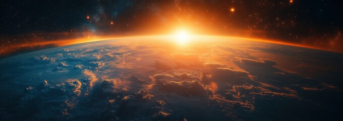 Fototapeta premium Dramatic sunrise over earth outer space scenic view nature concept