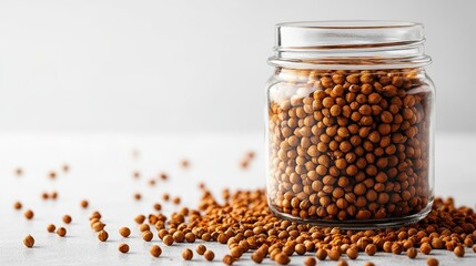 Coriander seeds in glass jar 