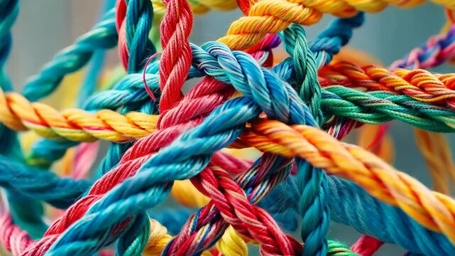 Colorful Twisted Rope Strands Intertwined in a Vibrant Pattern