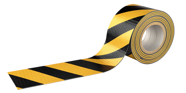 Black and Yellow Hazard Warning Tape Roll Isolated on White Background. Transparent. PNG. AI GENERATED