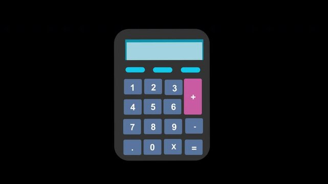 Animation of a calculator with numbers and buttons, representing math with a loop animation and alpha channel.