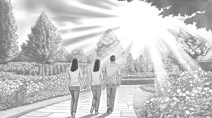 Couple Walking Hand in Hand Through Garden with Bright Sun Rays