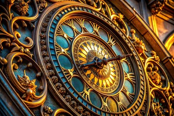 Abstract Ornate Clock Face: Architectural Detail Stock Photo