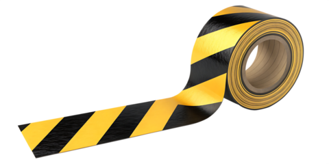 Black and Yellow Hazard Warning Tape Roll Isolated on White Background. Transparent. PNG. AI GENERATED