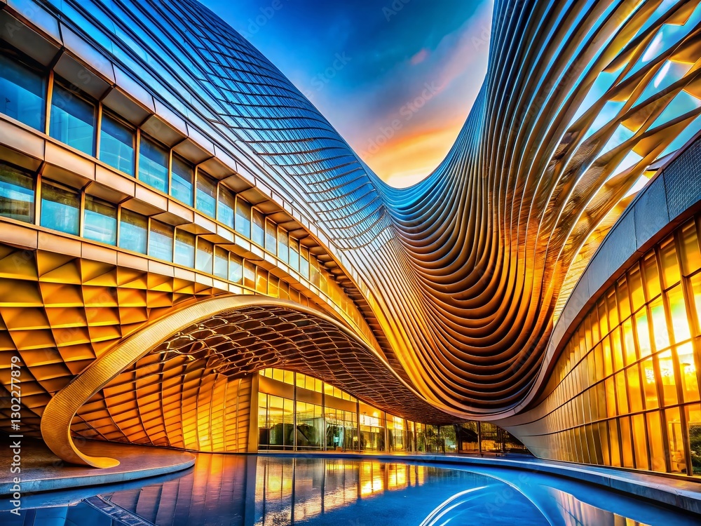 Poster abstract sound wave architecture: dynamic curves & architectural forms