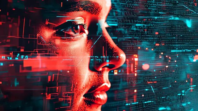 Futuristic Technology Concept with Human Face and Data Visualization