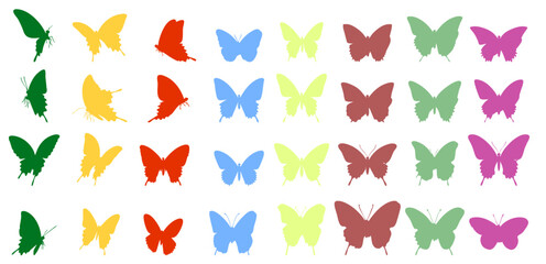 Collection of colorful butterfly silhouettes designed in vector style. The concept of spring and summer is beautifully rendered. Perfect for creative projects, graphic design and digital works.