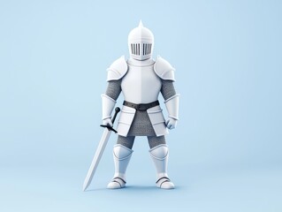 Naklejka premium Cartoon knight in armor holding a sword against a light blue background