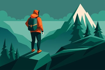 Lone Hiker Standing on Mountain Peak &ndash; Adventure & Exploration Concept