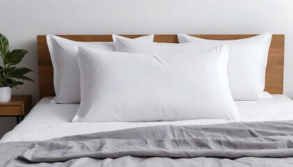 Arranged Bed with White Pillows and Gray Blanket for Comfortable Sleep