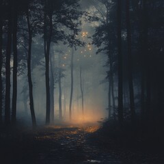 Fototapeta premium Enchanted Forest Path: A Mystical Night in the Woods