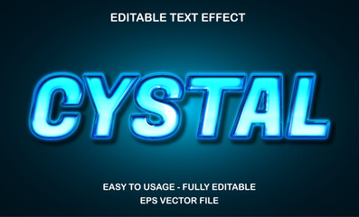 Crystal text effect, 3d shiny neon blue text style