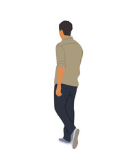 Young man Standing Back View. Cartoon Male Character Wearing casual summer street fashion outfit Rear View vector realistic illustration Isolated 
