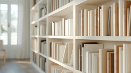 Fototapeta premium bookshelves filled with books in a library.
