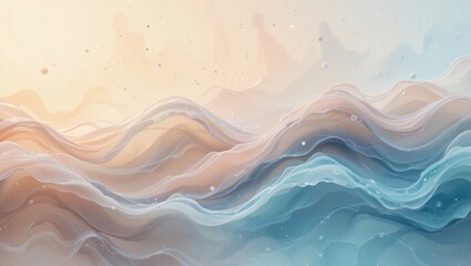 Abstract Fluid Waves in Soft Blue and Beige Tones Creating a Tranquil Background