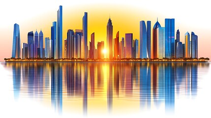 Fototapeta premium Cityscape Skyline Reflection Sunset Urban Panorama