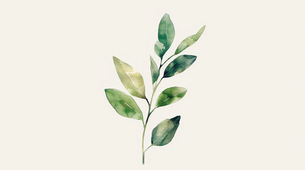 Obraz premium One plant twig with green leaves on white background isolated closeup, fresh grass, herbal illustration, decorative natural floral design element, organic nature sign, agriculture symbol, ecology icon