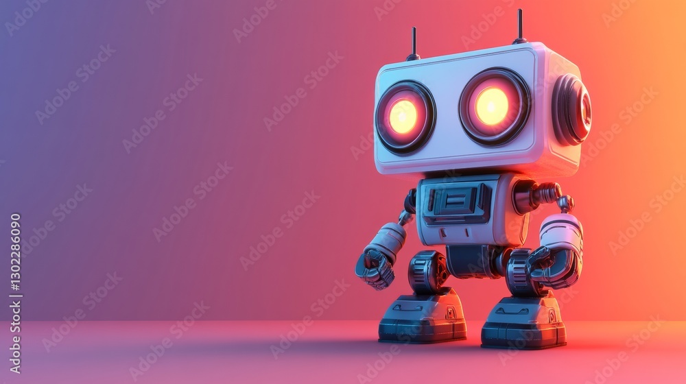 Poster cute 3d rendered robot toy isolated on subtle gradient background