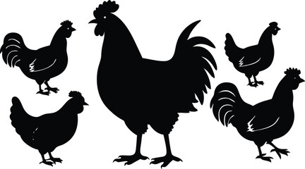 Fototapeta premium Rooster and Hen Silhouettes for Farm Animal