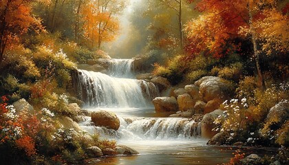 Obraz premium Autumn Waterfall in Forest