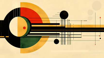 Obraz premium Abstract geometric art design; vintage style, ochre background; circles, lines, shapes; website banner