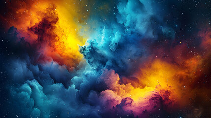 Fototapeta premium Cosmic Nebula Cloudscape Vibrant colors swirl in space, stars twinkle in the background, ideal for fantasy art, science fiction, or spiritual themes
