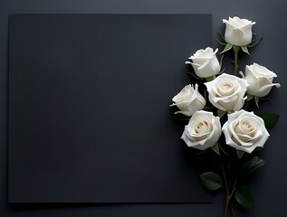 White Roses Flowers on Dark Background – Funeral Condolence and Sympathy Card