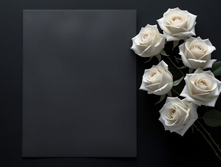 White Roses Flowers on Dark Background – Funeral Condolence and Sympathy Card