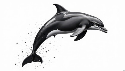 Obraz premium Stylized bottlenose dolphin jump, high detail stippling Complex black & white design , splash, book, monochrome