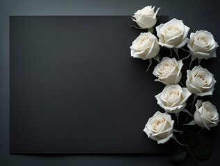 White Roses Flowers on Dark Background – Funeral Condolence and Sympathy Card