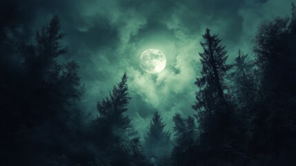 Enigmatic Moonlight Illuminates a Mysterious Forest
