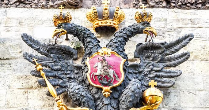 Russian coat of arms on Petrovsky gate of the Peter and Paul Fortress in St. Petersburg, Russia (1720)