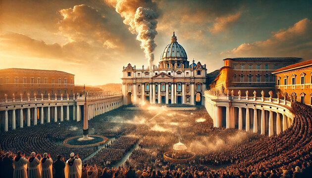 Cardinals praying during papal conclave in saint peter's basilica, vatican city