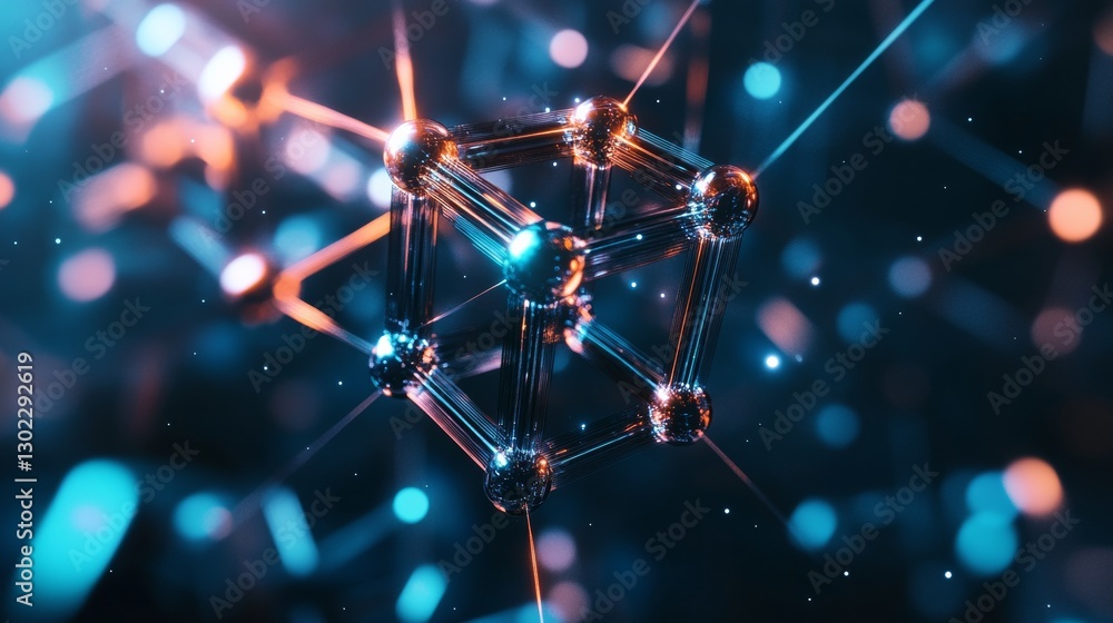 Poster interconnected 3d cubes creating a complex icon in bright colors