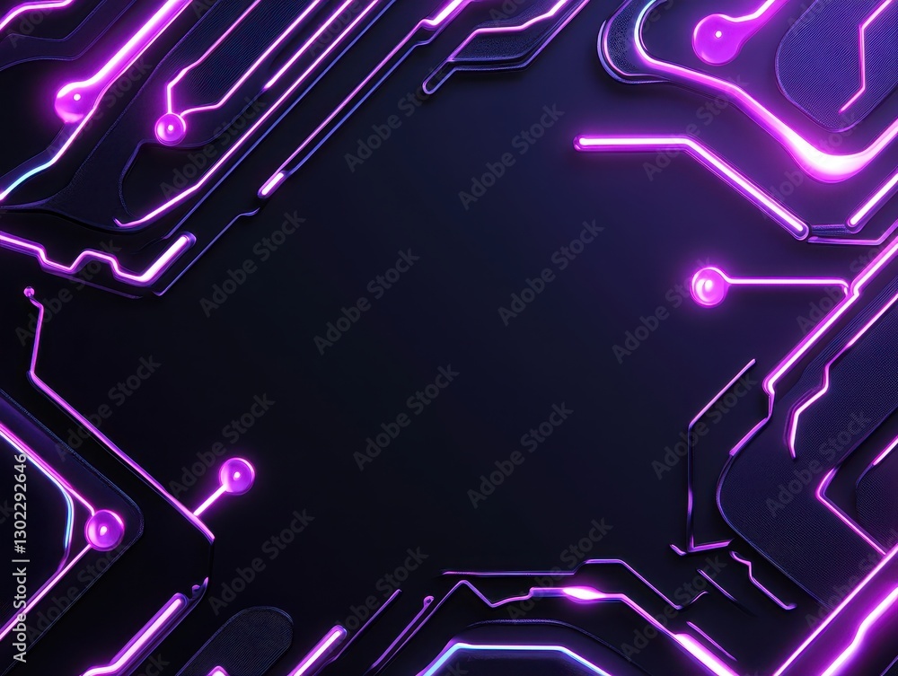 Poster abstract futuristic circuit design with glowing neon elements on dark background