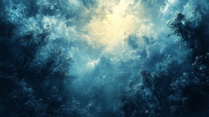 Obraz premium Mystical Forest Under a Dramatic Sky: A Breathtaking Digital Artwork