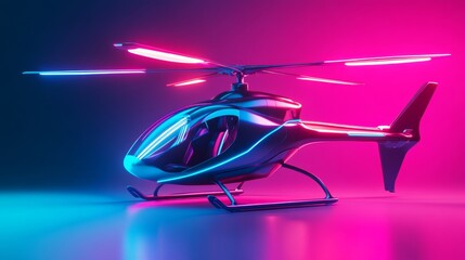 Futuristic 3D Model of a Toy Helicopter with Neon Lighting Effects