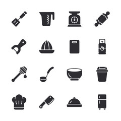A set of black and white icons for kitchen items
