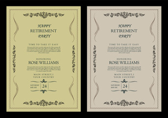 Set of retirement party invitation, square banner, instagram story and a4 poster, vector illustration Retirement Flyer Design Template. Retirement Party Invitation Layout, square banner, and a4 poster