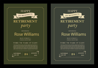 Set of retirement party invitation, square banner, instagram story and a4 poster, vector illustration Retirement Flyer Design Template. Retirement Party Invitation Layout, square banner, and a4 poster