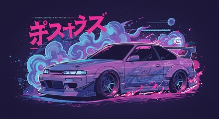 Retro Japanese Sports Car Illustration: 80s Aesthetic