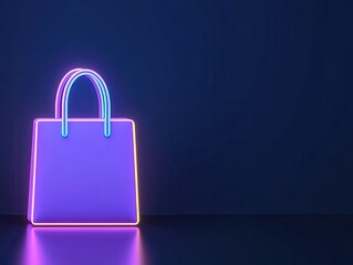 Neon shopping bag glowing against a dark background, emphasizing modern retail