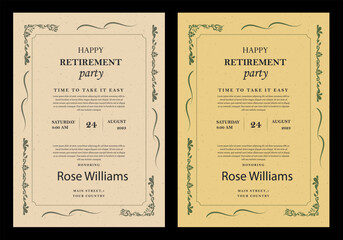Set of retirement party invitation, square banner, instagram story and a4 poster, vector illustration Retirement Flyer Design Template. Retirement Party Invitation Layout, square banner, and a4 poster