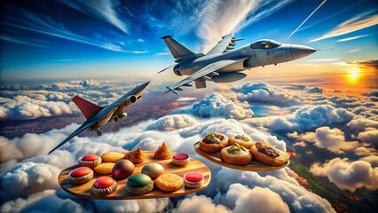 Aerial Dogfight: Two Jet Fighters in Intense Combat Maneuver