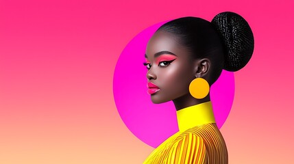 Profile of a Woman in Yellow and Pink Minimalist Fashion