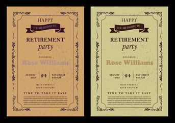 Set of retirement party invitation, square banner, instagram story and a4 poster, vector illustration Retirement Flyer Design Template. Retirement Party Invitation Layout, square banner, and a4 poster