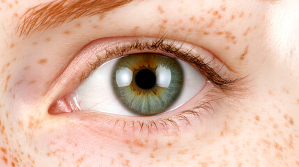 Fototapeta premium Close-up of a Hazel-Green Eye with Freckles