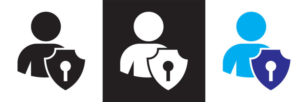 User account protection icon .  login privacy, secure , security icons. locked user icon. design  for apps, web and UI/UX projects. Isolated on white and black background. Vector illustration. EPS 10