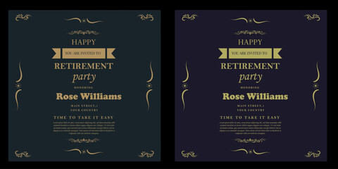 Set of retirement party invitation, square banner, instagram story and a4 poster, vector illustration Retirement Flyer Design Template. Retirement Party Invitation Layout, square banner, and a4 poster