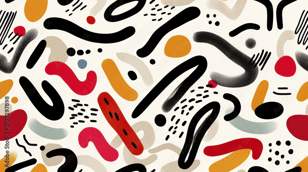 Poster abstract design featuring colorful shapes and lines in playful arrangement